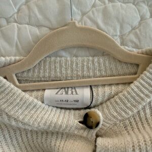 Zara Cream Ribbed Button-Front Kids Sweater
